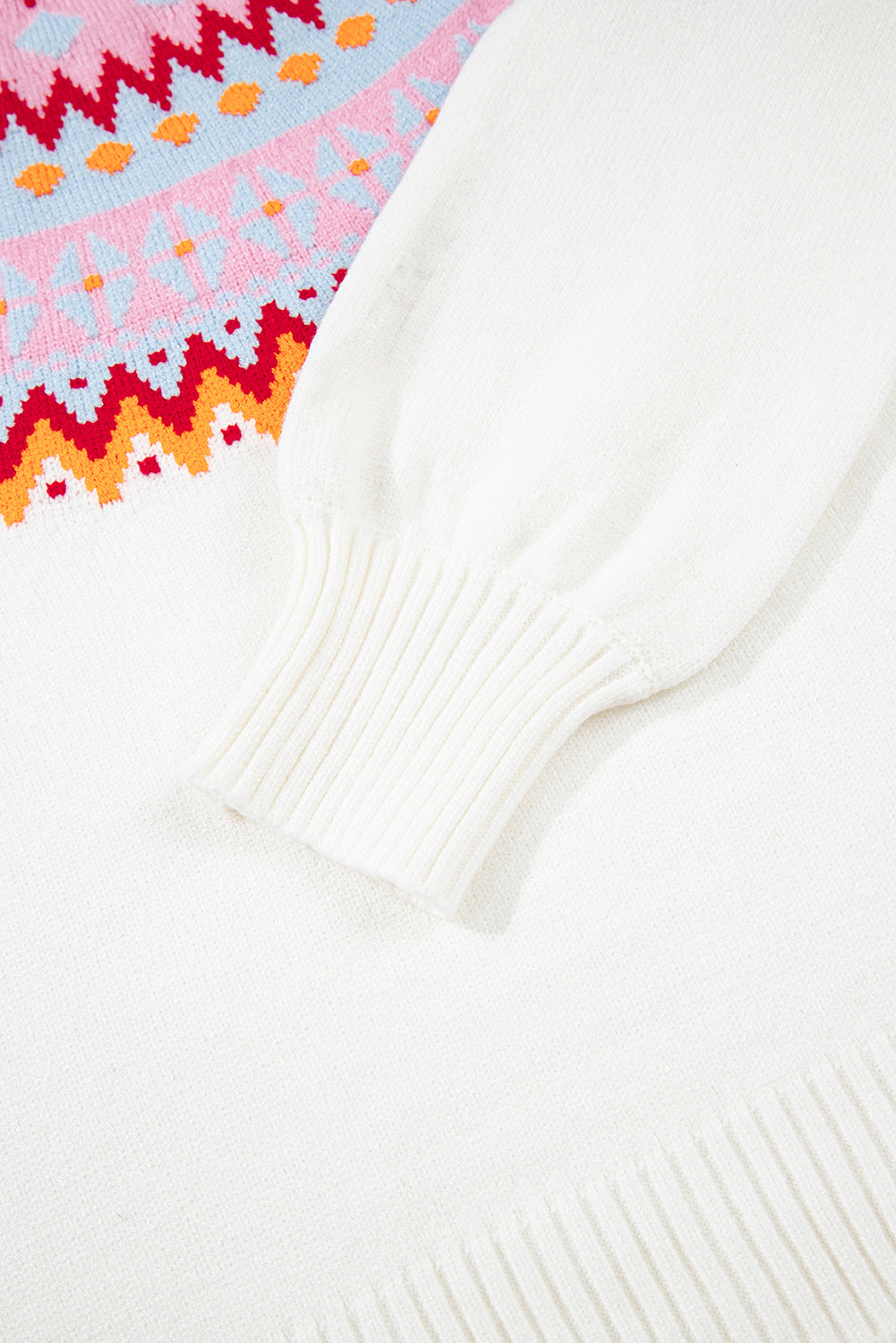 White Ethnic Geometric Colorblock Print Drop Shoulder Sweater Sweaters JT's Designer Fashion