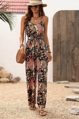 Black Floral Print Belted Sleeveless Wide Leg Jumpsuit Jumpsuits & Rompers JT's Designer Fashion