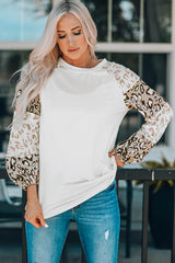 Beige Leopard Print Bubble Sleeve Top Long Sleeve Tops JT's Designer Fashion