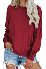 Wine Fiery Red Solid Crew Neck Pullover Sweatshirt Sweatshirts & Hoodies JT's Designer Fashion