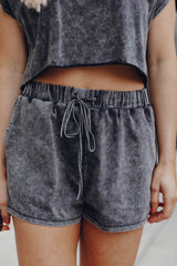 Black Acid Washed Short Lounge Set Short Sets JT's Designer Fashion