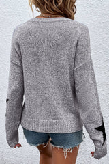Gray Star Pattern Drop Shoulder Sweater Sweaters JT's Designer Fashion