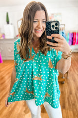 Green Cheetah Print V Neck Short Sleeve Plus Top Plus Size JT's Designer Fashion