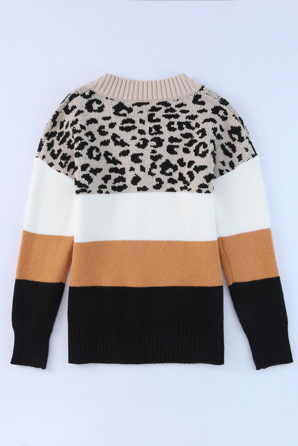Khaki Leopard Color Block Long Sleeve Sweater Sweaters & Cardigans JT's Designer Fashion