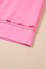 Pink Contrast Bow Trim Pearl Puff Sleeve Blouse and Skort 2pcs Set Short Sets JT's Designer Fashion