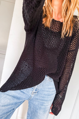 Black Crochet Hollow-out Jumper Top Sweater Sweaters JT's Designer Fashion