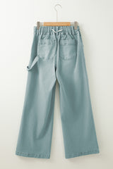 Smoke Green Mineral Wash Drawstring High Waist Wide Leg Jeans Jeans JT's Designer Fashion