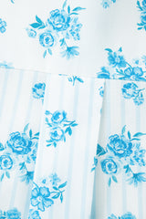 Sky Blue Floral Striped Print Contrast Patched Pocket Shirt and Shorts Set Short Sets JT's Designer Fashion