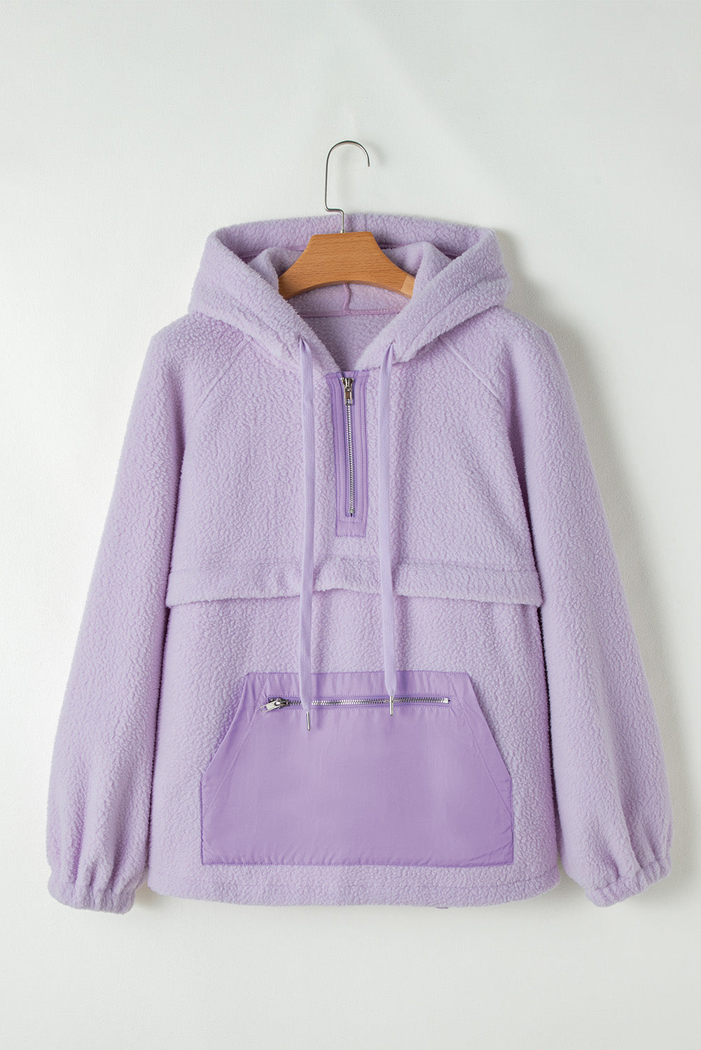 Lavendula Zipped Patch Pocket Fuzzy Drawstring Hoodie Sweatshirts & Hoodies JT's Designer Fashion