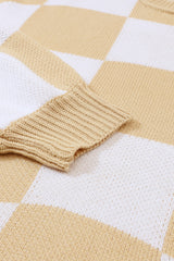 Khaki Checkered Bishop Sleeve Sweater Sweaters & Cardigans JT's Designer Fashion