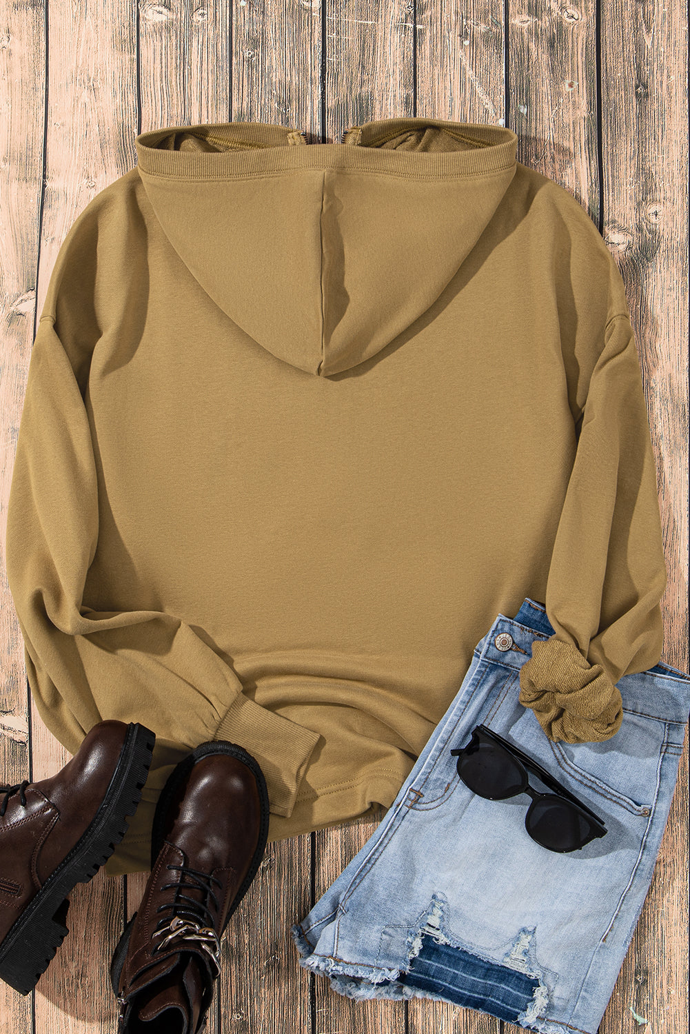 Brown Solid Kangaroo Pocket Half Zipper Oversized Hoodie Sweatshirts & Hoodies JT's Designer Fashion