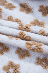 Light French Beige Cute Flower Pattern Button Up Fleece Jacket Jackets JT's Designer Fashion