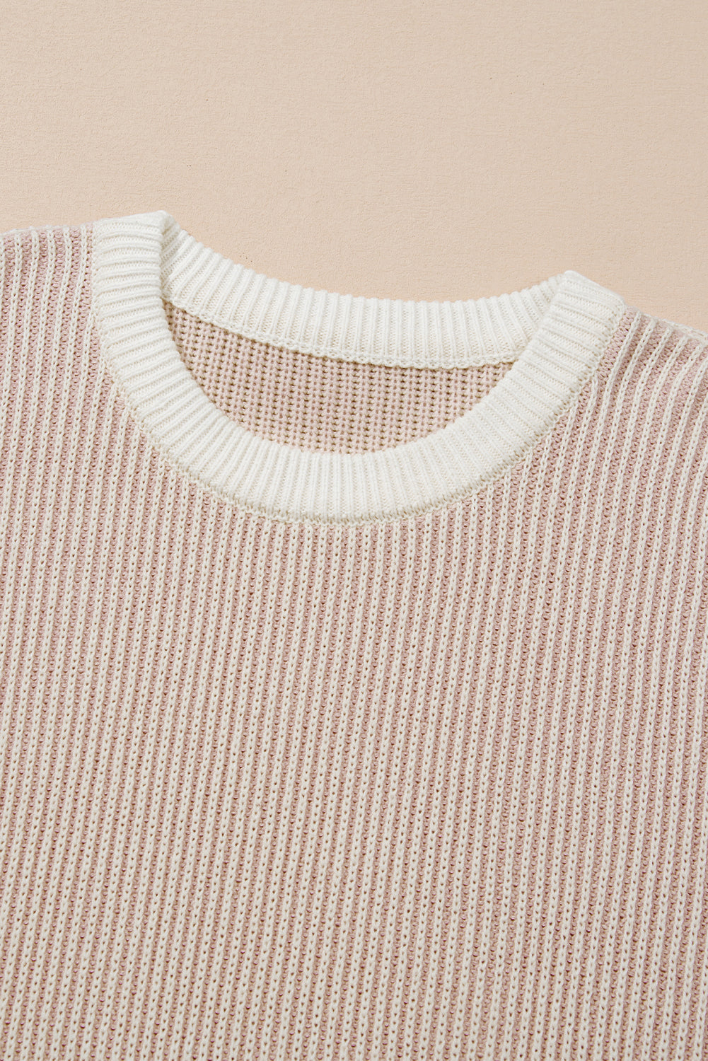 Brown Stripe Plus Size Contrast Trim Crew Neck Rib Knit Drop Shoulder Sweater Plus Size Sweaters & Cardigans JT's Designer Fashion