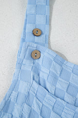 Beau Blue Checkered Pocketed High Waist Wide Leg Overall Jumpsuits & Rompers JT's Designer Fashion