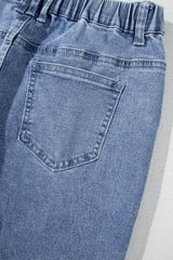 Dusk Blue Foiled Star Patchwork Straight Leg Loose Jeans Jeans JT's Designer Fashion