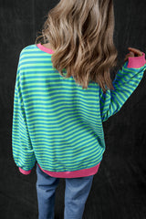 Sky Blue Stripe Oversized Contrast Trim Pullover Sweatshirt Sweatshirts & Hoodies JT's Designer Fashion