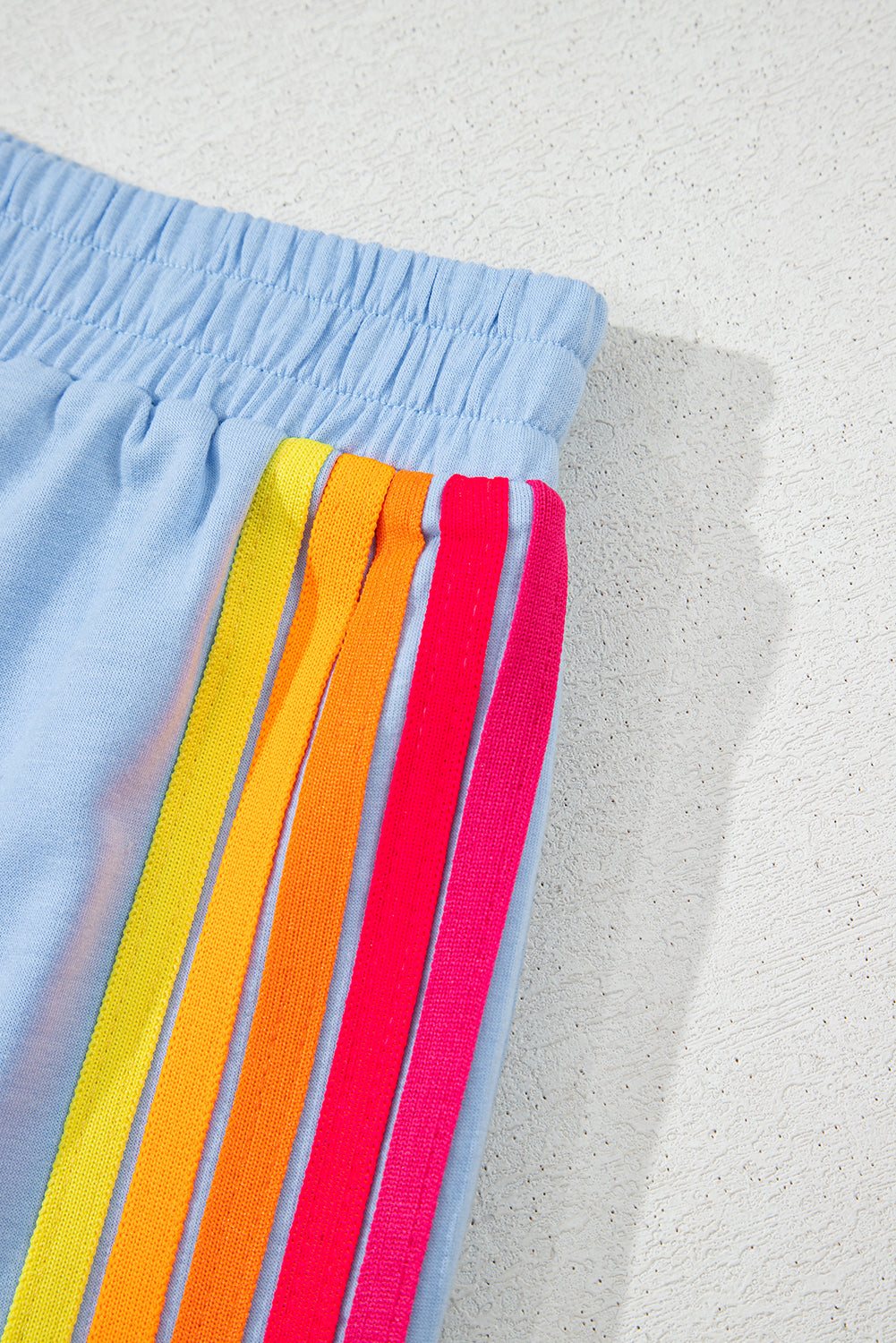 Beau Blue Color Block Stripes Elastic High Waist Active Shorts Casual Shorts JT's Designer Fashion
