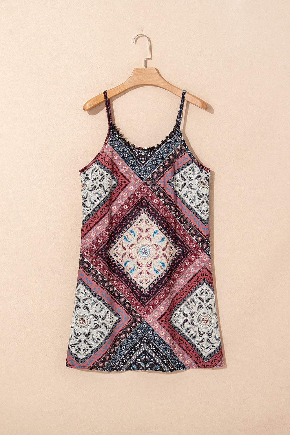 Red Geometric Paisley Print Sleeveless Shift Mini Dress Mini Dresses JT's Designer Fashion