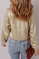 Pale Khaki Metallic Zip up Baseball Jacket Jackets JT's Designer Fashion