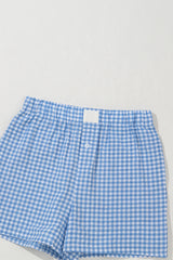 Blue Gingham Printed High Waist Shorts Casual Shorts JT's Designer Fashion