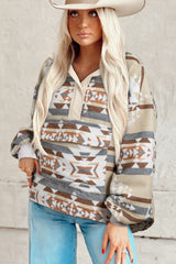 Apricot Aztec Print Collared Flap Pocket Sweatshirt Sweatshirts & Hoodies JT's Designer Fashion
