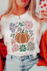 White Flower Pumpkin Distressed Graphic T Shirt Graphic Tees JT's Designer Fashion