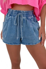 Ashleigh Blue Drawstring High Waist Casual Denim Shorts with Pockets Denim Shorts JT's Designer Fashion