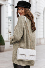 Gray V neck Drop Shoulder Knitted Sweater Sweaters & Cardigans JT's Designer Fashion