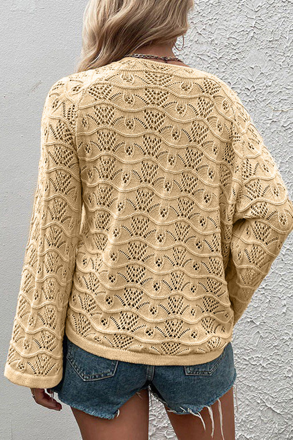 Khaki Hollowed Knit Asymmetric Drawstring Sweater Sweaters & Cardigans JT's Designer Fashion