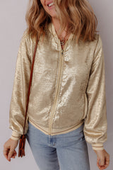 Pale Khaki Metallic Zip up Baseball Jacket Jackets JT's Designer Fashion