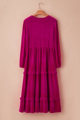 Rose Red Shirred V Neck Tiered Ruffled Velvet Plus Size Maxi Dress Plus Size Dresses JT's Designer Fashion
