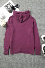 V Neck Ribbed Drop Shoulder Hooded Sweater Sweaters & Cardigans JT's Designer Fashion