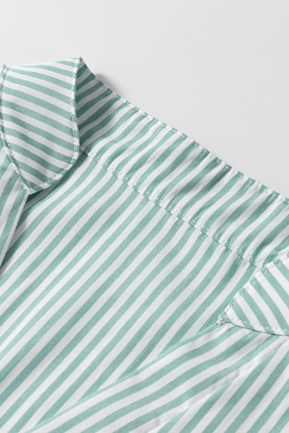 Green Stripe V Neck Roll Up Sleeve Pocket Patched Classic Shirt Blouses & Shirts JT's Designer Fashion