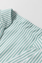 Green Stripe V Neck Roll Up Sleeve Pocket Patched Classic Shirt Blouses & Shirts JT's Designer Fashion