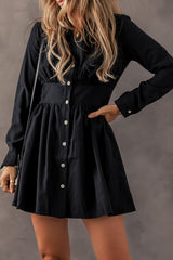 Black Elastic Cinched High Waist Long Sleeve Shirt Mini Dress Mini Dresses JT's Designer Fashion