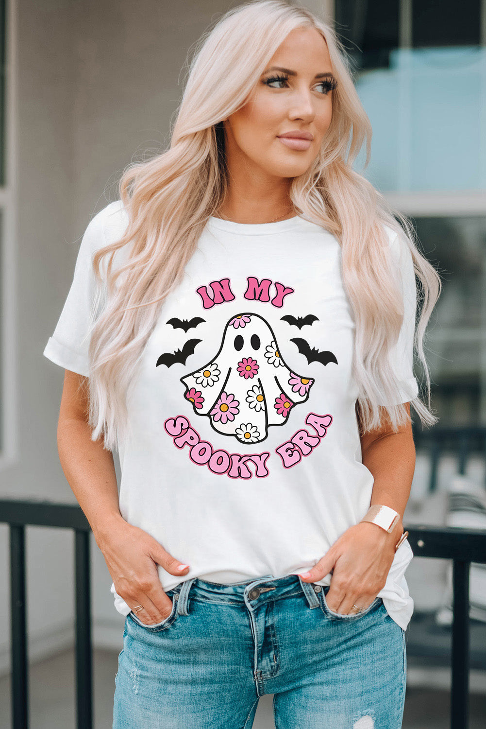 White IN MY SPOOKY ERA Halloween Ghost Graphic Tee Graphic Tees JT's Designer Fashion
