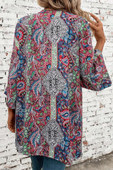 Red Paisley Print Open Front Kimono Kimonos JT's Designer Fashion