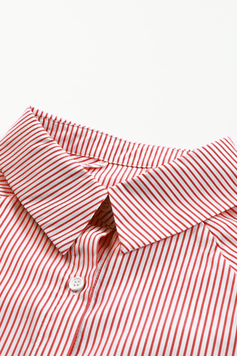 Red Stripe Smocked Cuffed Striped Boyfriend Shirt with Pocket Blouses & Shirts JT's Designer Fashion