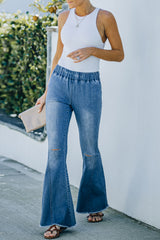 Sky Blue Distressed Bell Bottom Denim Pants Jeans JT's Designer Fashion
