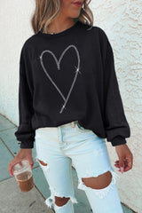 Black Rhinestone Heart Pattern Valentines Fashion Sweatshirt Graphic Sweatshirts JT's Designer Fashion