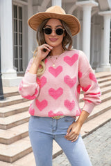 Light Pink Valentine’s Day Heart Jacquard Knit Sweater Sweaters & Cardigans JT's Designer Fashion