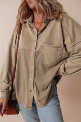 Goat Mineral Wash Textured Patchwork Loose Fit Shacket Jackets JT's Designer Fashion