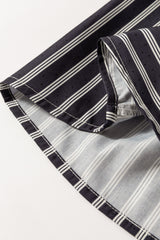 Black Stripe 2-tone Patchwork Half Buttons Chest Pockets Casual Blouse Blouses & Shirts JT's Designer Fashion