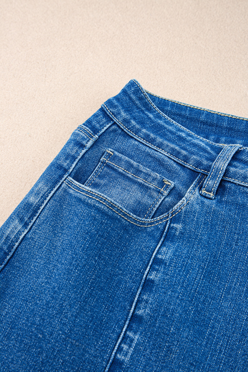 Dark Blue Plain Seam Detail Flared Bottom Ankle Length Jeans Jeans JT's Designer Fashion
