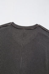 Carbon Grey Corded V Neck Plus Size T Shirt Dress with Pockets Plus Size Mini Dresses JT's Designer Fashion