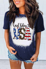Blue God Bless the USA Print Tie Dye T-Shirt Graphic Tees JT's Designer Fashion