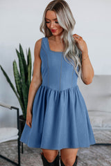 Myosotis Square Neck Pleated Waist V Cut Backless Tied Fit and Flare Dress JT's Designer Fashion