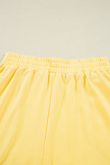 Yellow Color Block Patchwork Half Button Pullover and Shorts 2pcs Outfit Short Sets JT's Designer Fashion