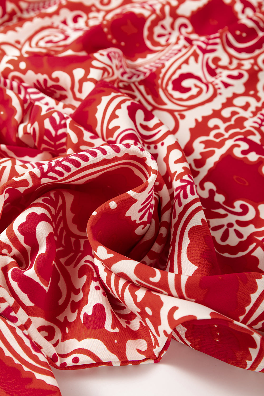 Red Paisley Printed Buttoned High Waist Straight Leg Pants Pants & Culotte JT's Designer Fashion