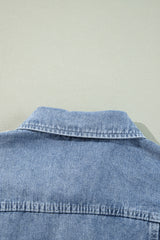 Beau Blue Ruffle Raw Hem Flap Pockets Denim Jacket Denim Jackets JT's Designer Fashion